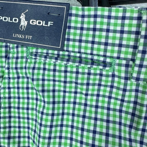 NEW Polo Golf Ralph Lauren Mens Shorts Green Navy Gingham Plaid‎ Links Size 35 - Picture 4 of 8